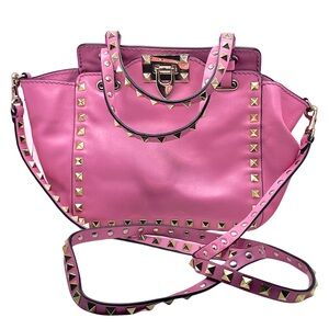 Valentino Garavani Pink Rockstud Leather Mini Top Handle Bag Crossbody BLI86BQL2